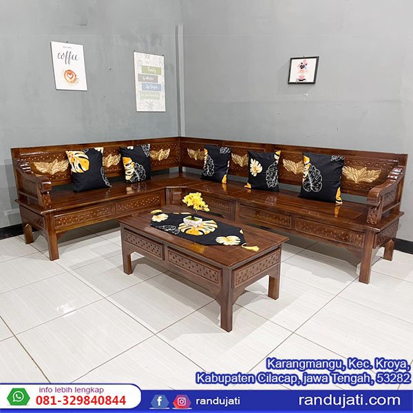 KURSI KAYU JATI SUDUT MAWAR ALUSAN BLOK